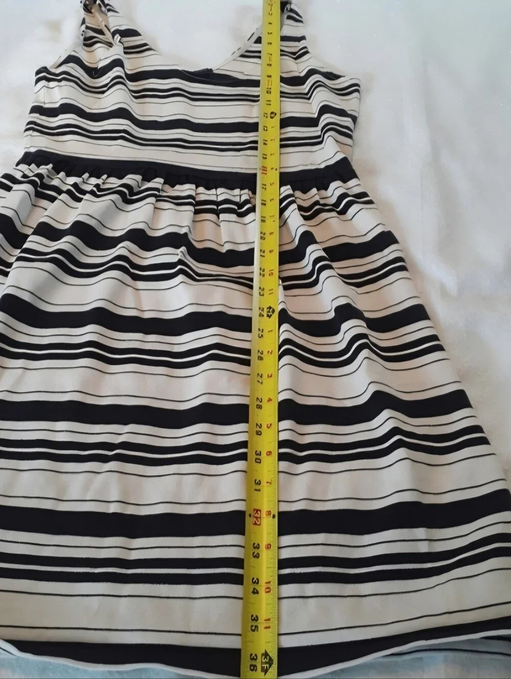 J. CREW Villa Striped Cream Black Sleevless Tank Dress Back Button Womens Size M